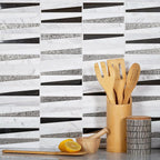Villa Pyramids White Marble & Glass Mosaic Tile Geometric Kitchen Backsplash