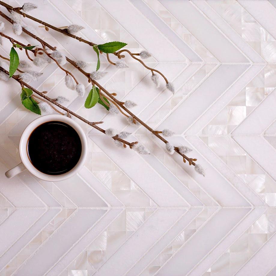 White marble and shell tile