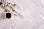 Herringbone Pearl White Thassos Shell Tile