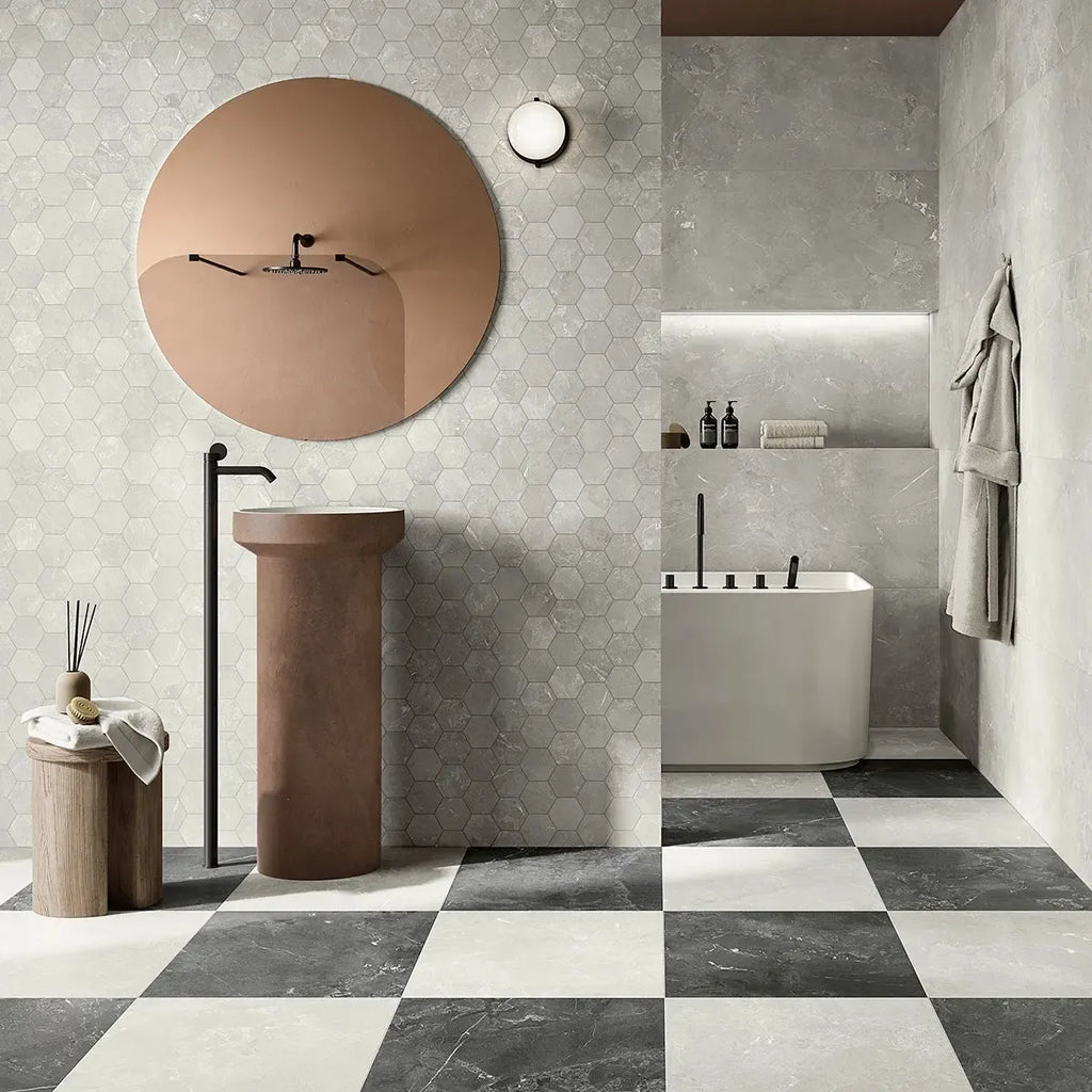 Hoover White Marble 10x12 Porcelain Hexagon Mosaic Tile | Tile Club