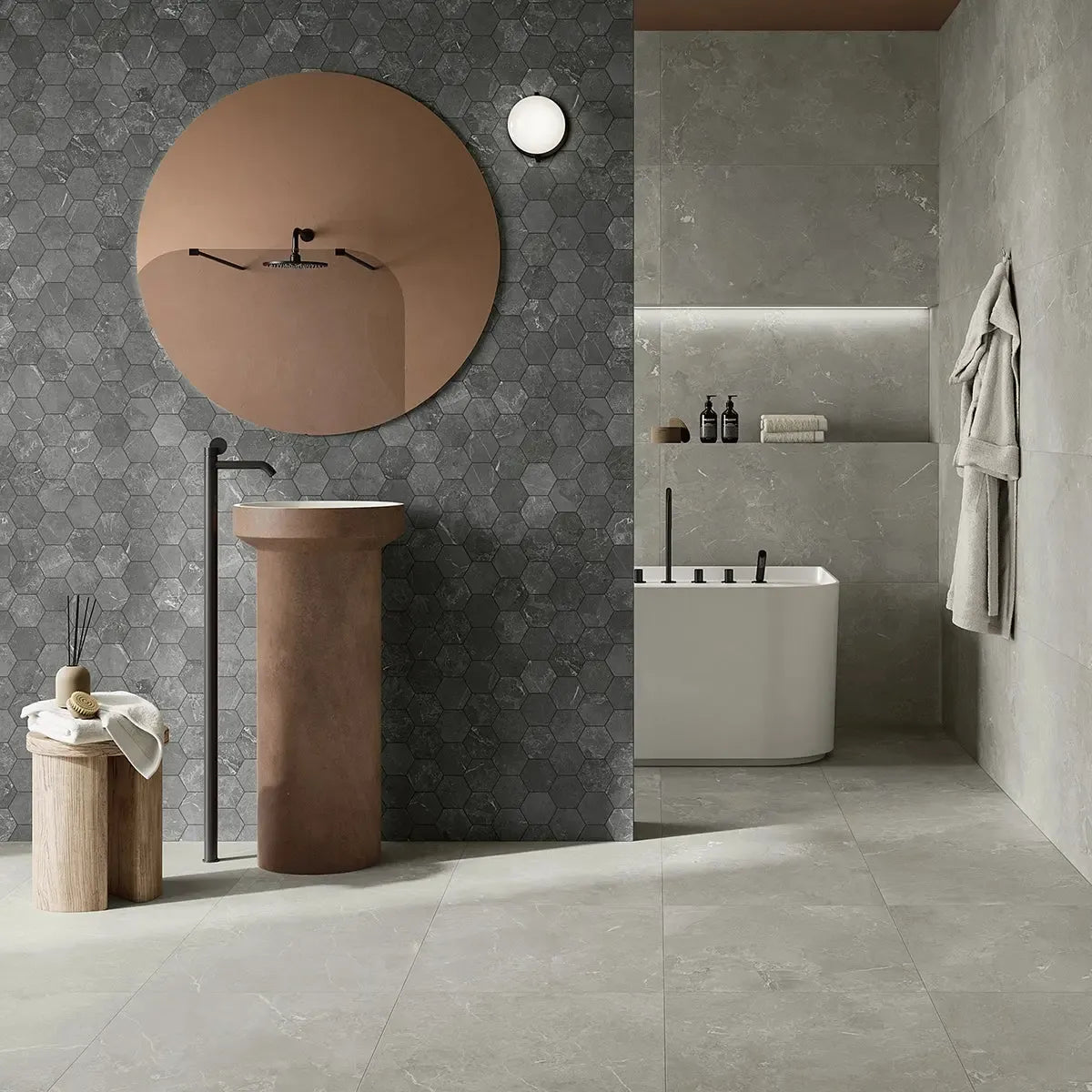 Hoover Graphite Marble 10x12 Porcelain Hexagon Mosaic Tile | Tile Club