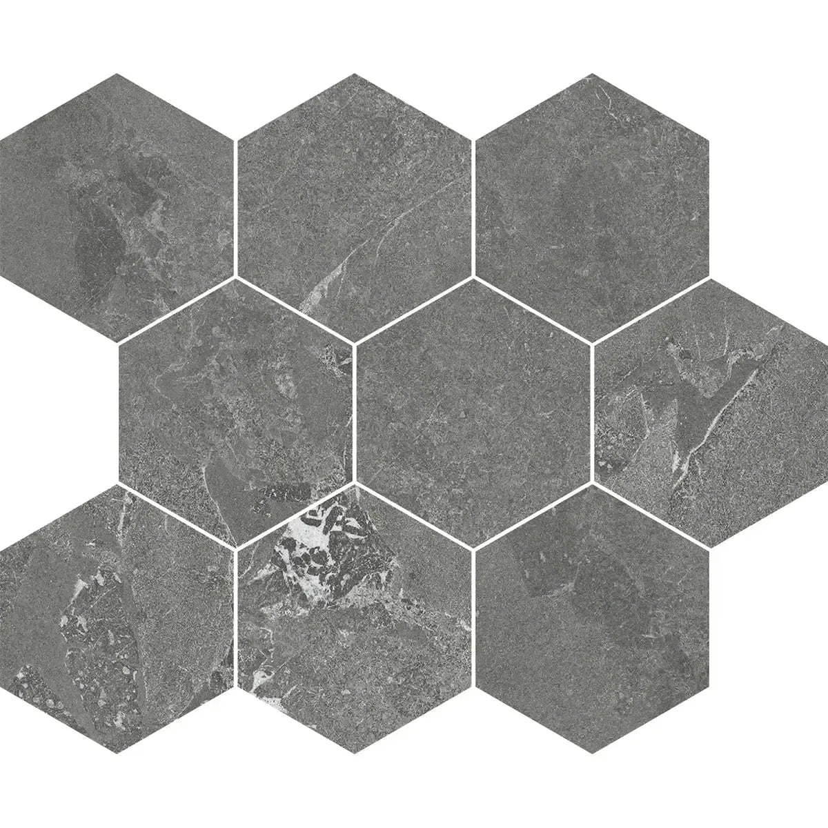 Hoover Graphite Marble 10x12 Porcelain Hexagon Mosaic Tile Sample