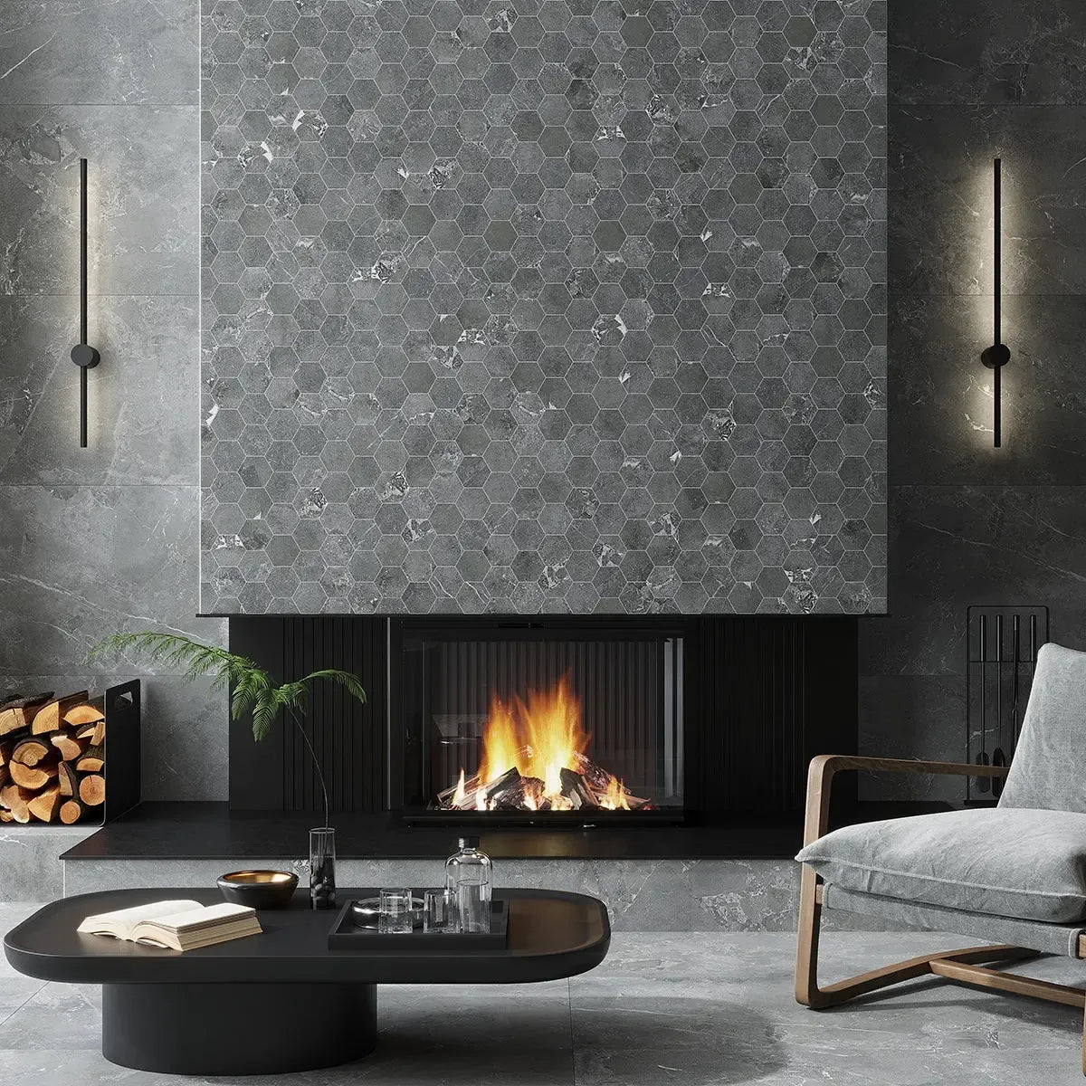 Hoover Graphite Marble 10x12 Porcelain Hexagon Mosaic Tile | Tile Club