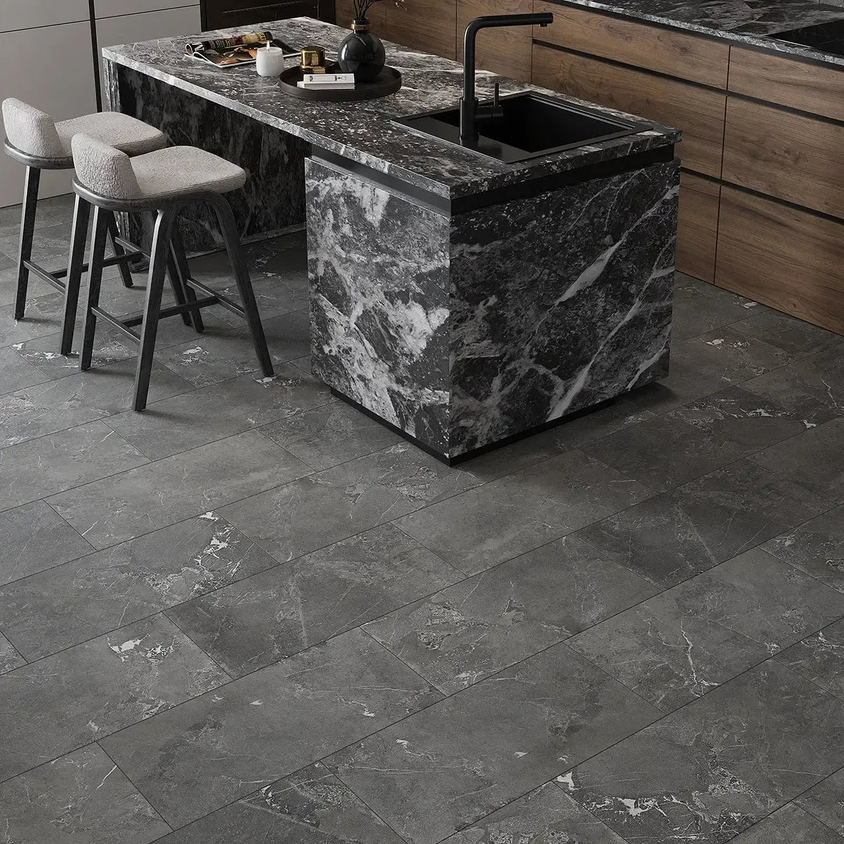 Hoover Graphite Marble 12x24 Porcelain Tile Kitchen Flooring