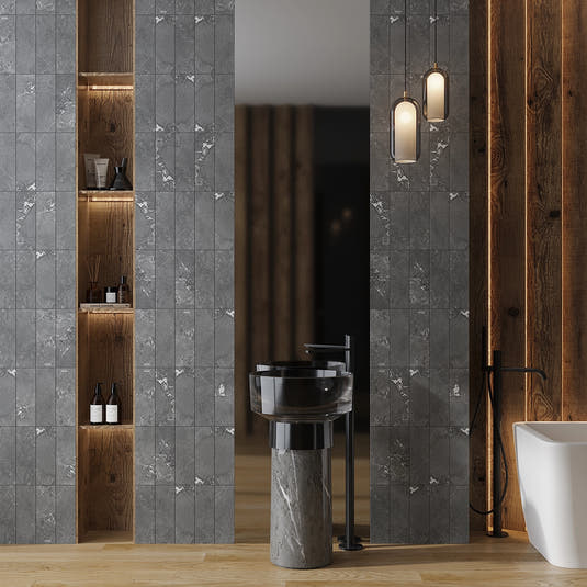Hoover Graphite Marble 4x12 Porcelain Tile Accent Wall