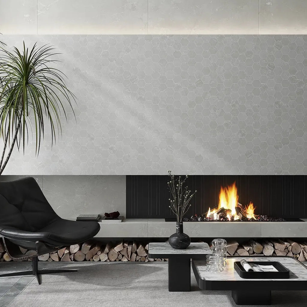 Hoover Gray Marble 10x12 Porcelain Hexagon Mosaic Tile | Tile Club