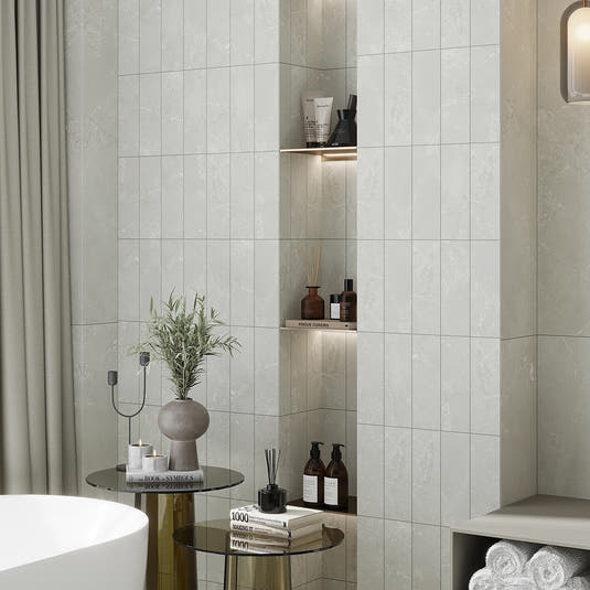 Hoover Gray Marble 4x12 Porcelain Tile Bathroom Wall