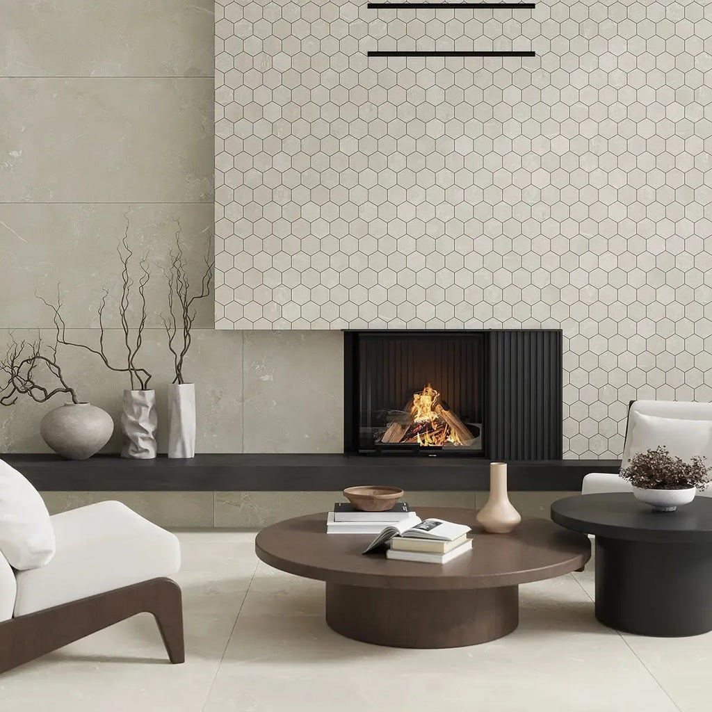 Hoover Ivory Marble 10x12 Porcelain Hexagon Mosaic Tile | Tile Club