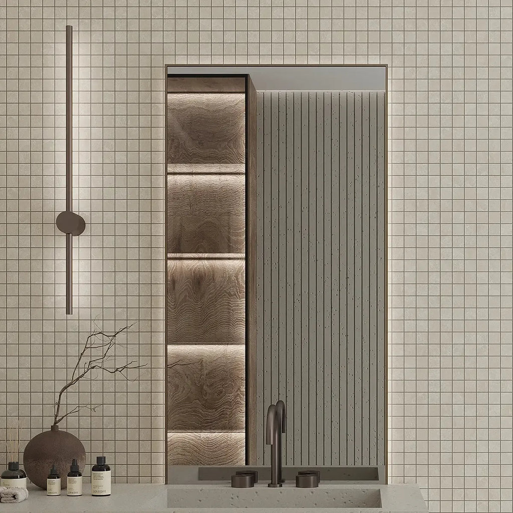 Hoover Ivory Marble 12x12 Porcelain Mosaic Tile Bathroom Wall