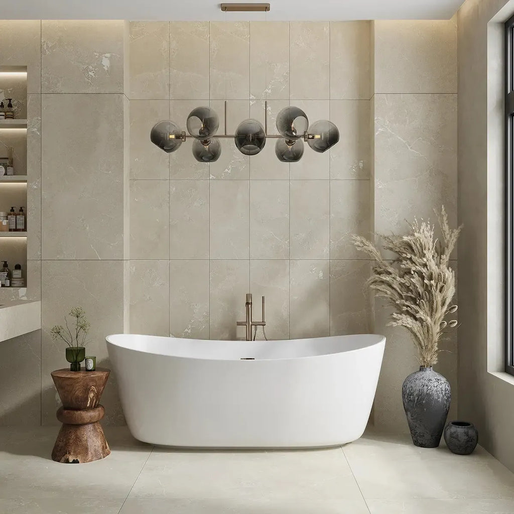 Hoover Ivory Marble 12x24 Porcelain Tile Bathroom Wall