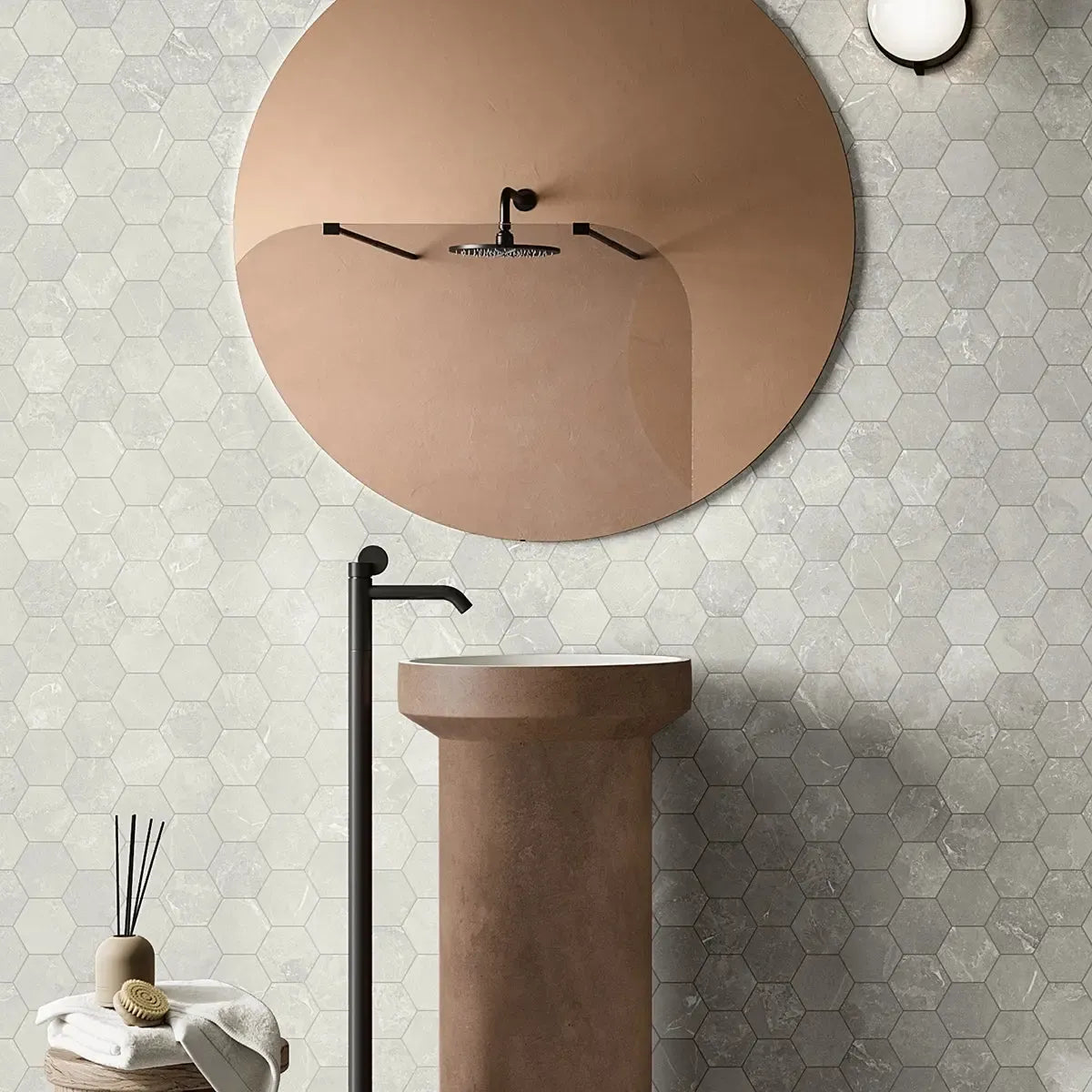 Hoover White Marble 10x12 Porcelain Hexagon Mosaic Tile Bathroom Wall