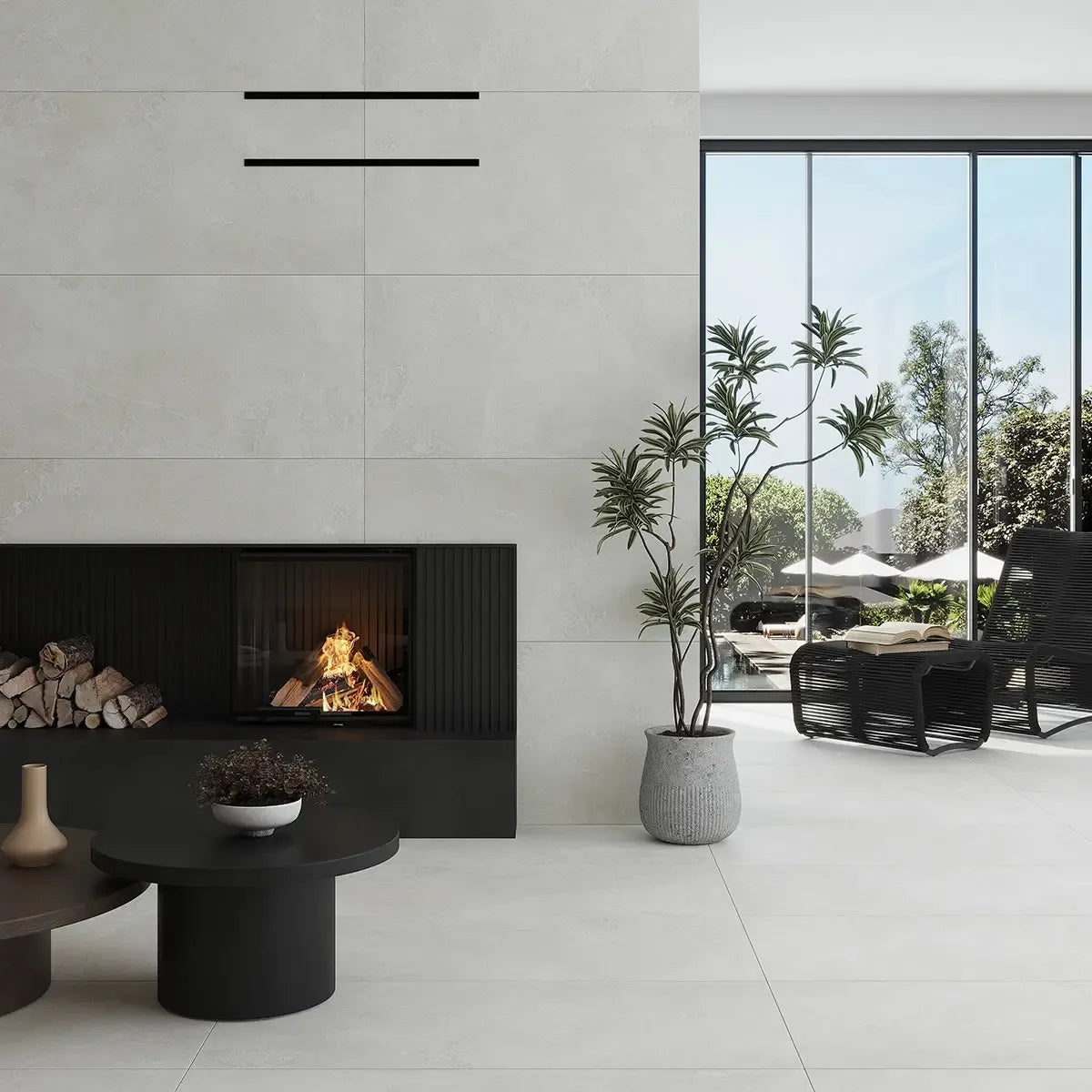 Hoover White Marble 24x48 Porcelain Tile Fireplace Surround