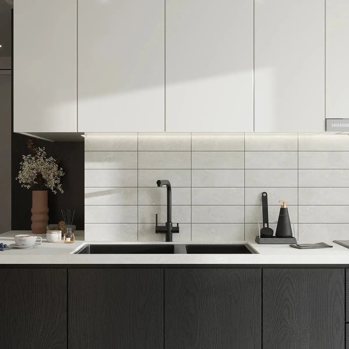 Hoover White Marble 4x12 Porcelain Tile Kitchen Backsplash