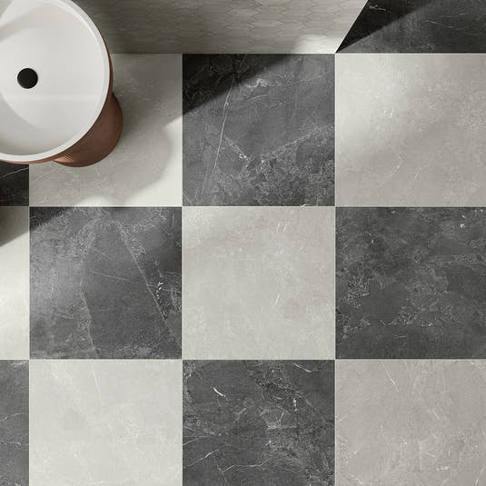 Hoover Graphite Marble & White Marble 24x24 Porcelain Tile Bathroom Flooring