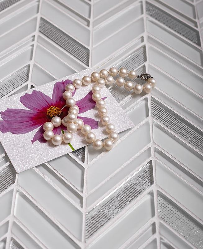 Ice White Chevron Glass Mosaic Tile
