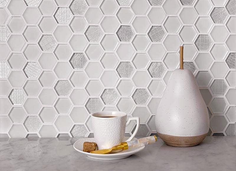 Ice White Hexagon Glass Mosaic Tile