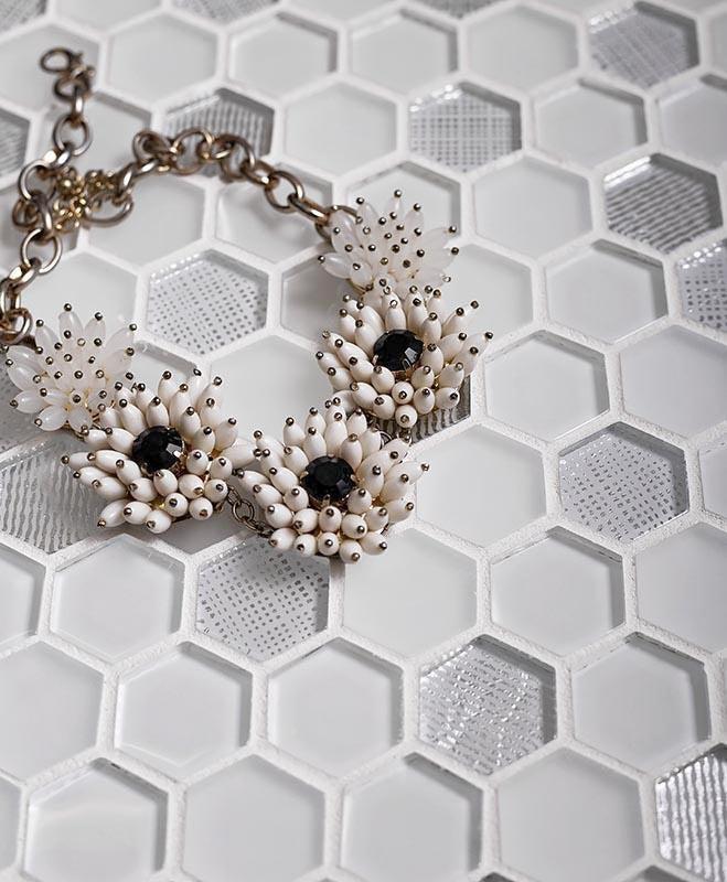 Ice White Hexagon Glass Mosaic Tile