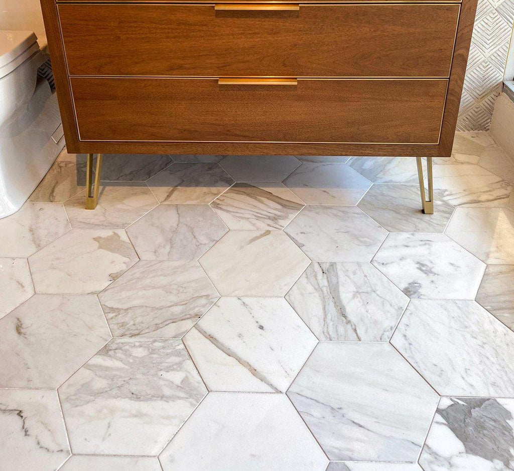 10" Calacatta Gold Hexagon Tile Floor