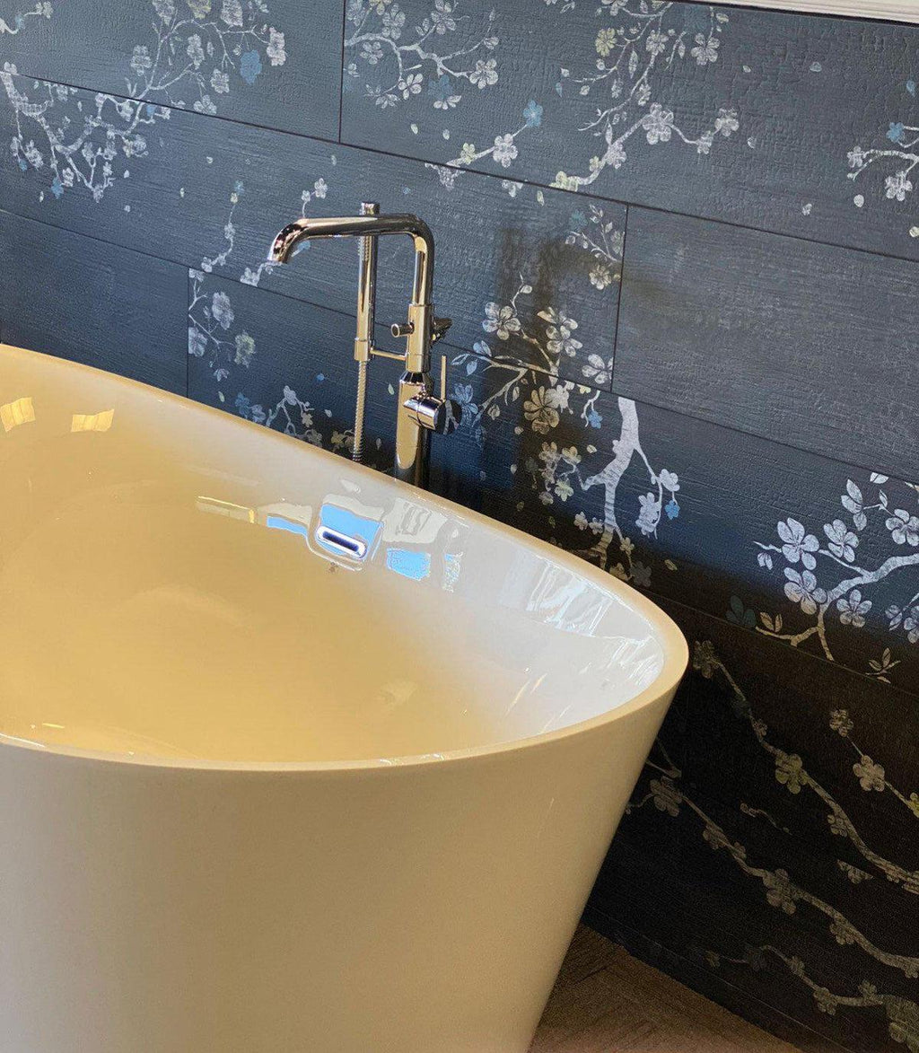 Kasai Notte Sakura Wood Look Porcelain Tile with Flowers