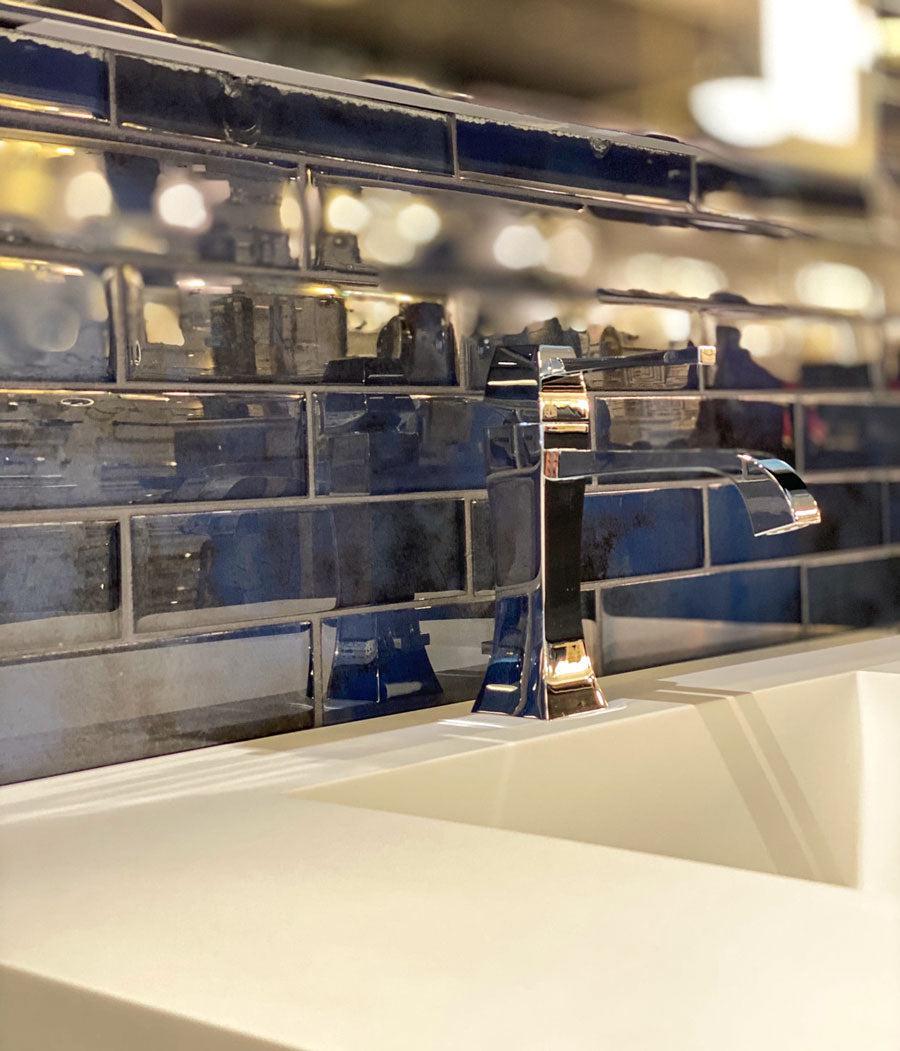 Stardust Blue 2X8 Glass Mosaic Tile Sink Backsplash