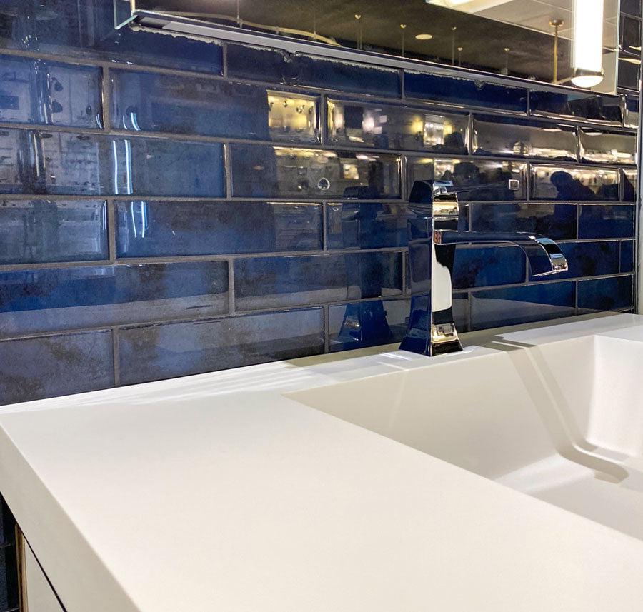 Blue Glass Bathroom Backsplash Tile