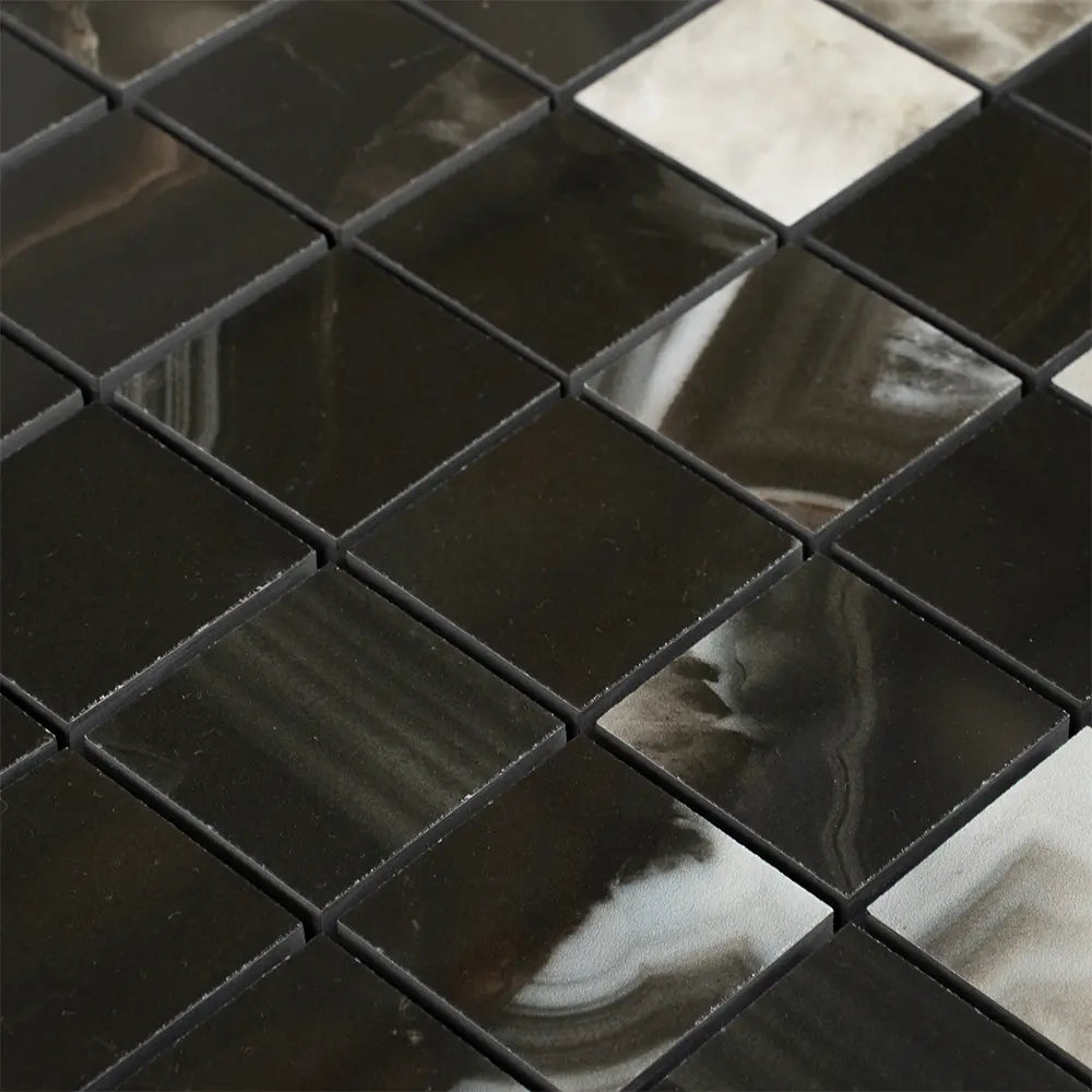 Emporio Agate Geode Black 2x2 Porcelain Mosaic | Tile Club
