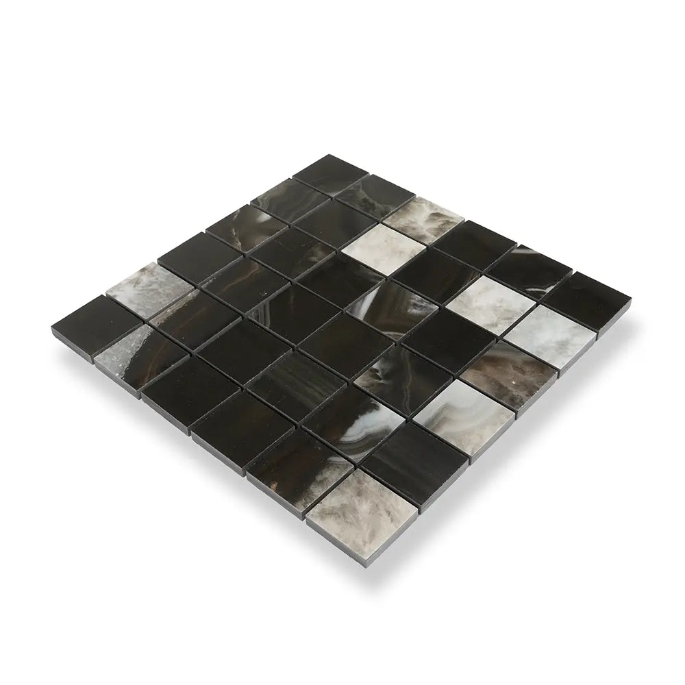 Emporio Agate Geode Black 2x2 Porcelain Mosaic | Tile Club