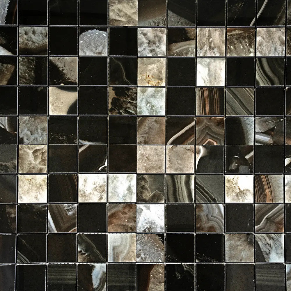Emporio Agate Geode Black 2x2 Porcelain Mosaic | Tile Club