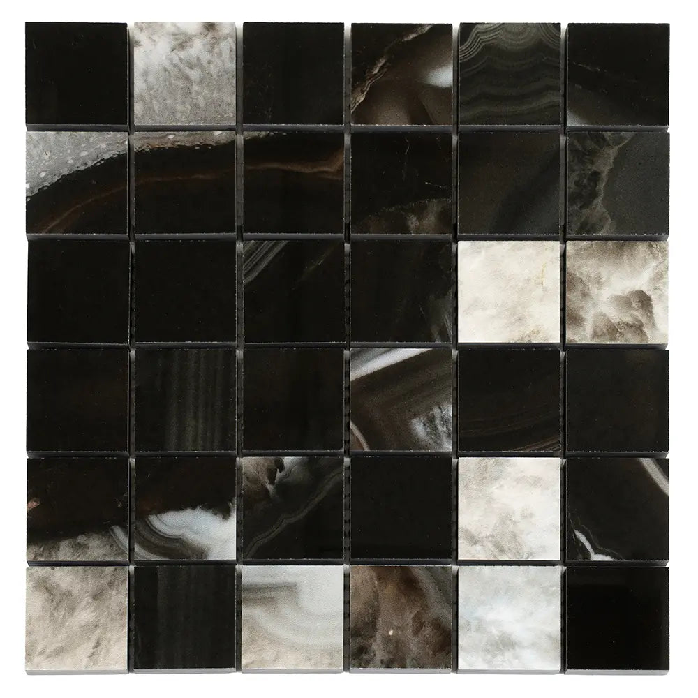 Emporio Agate Geode Black 2x2 Porcelain Mosaic | Tile Club