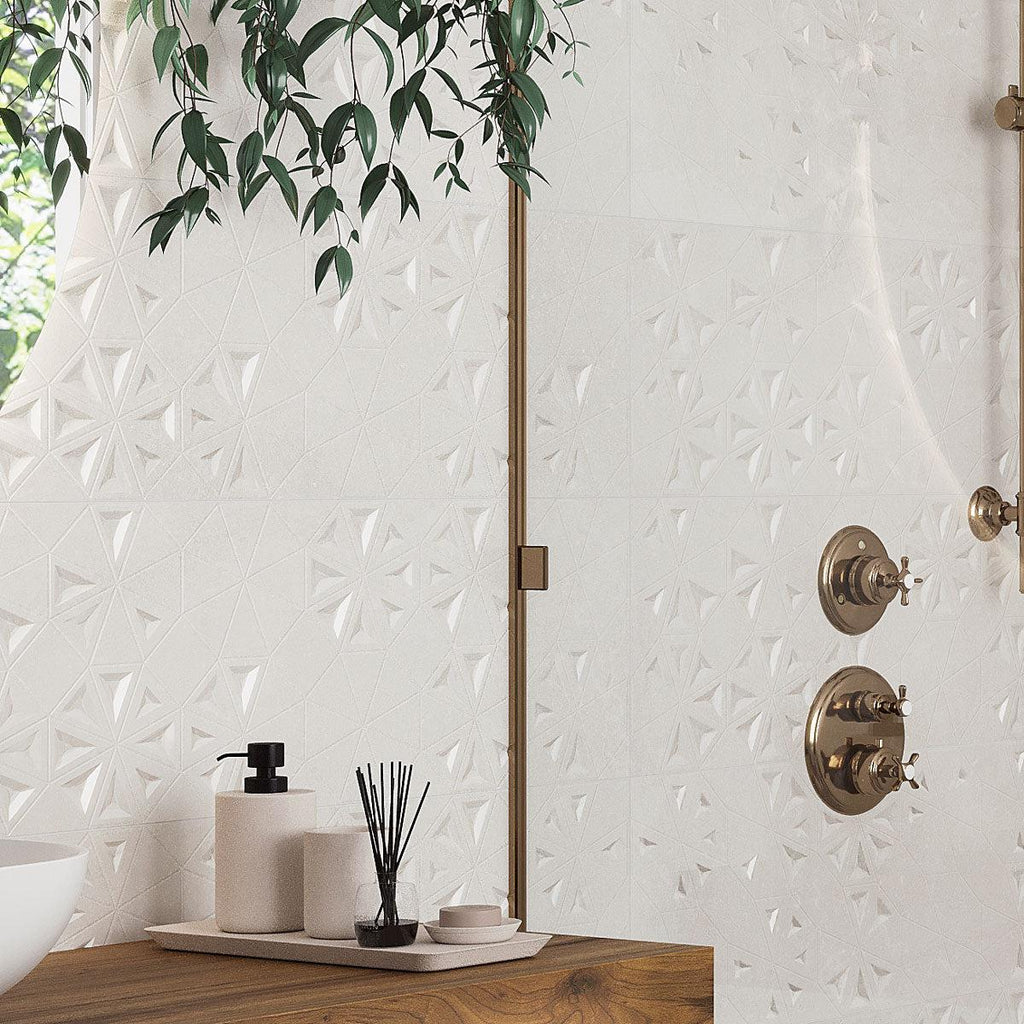 Grazioso Concrete Flower Ceramic Tile 12x36 | Tile Club