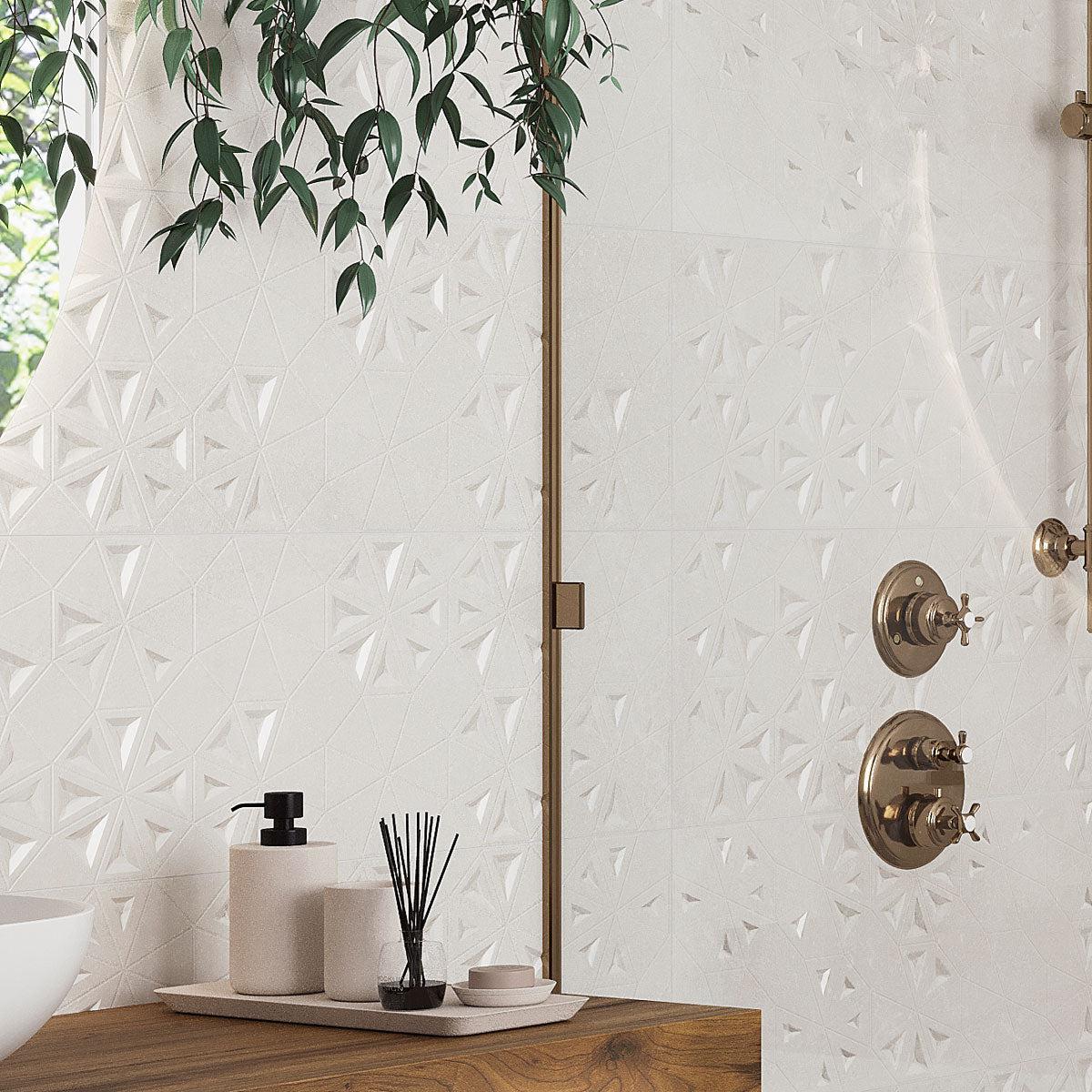 Grazioso Concrete Flower Ceramic Tile 12x36 | Tile Club