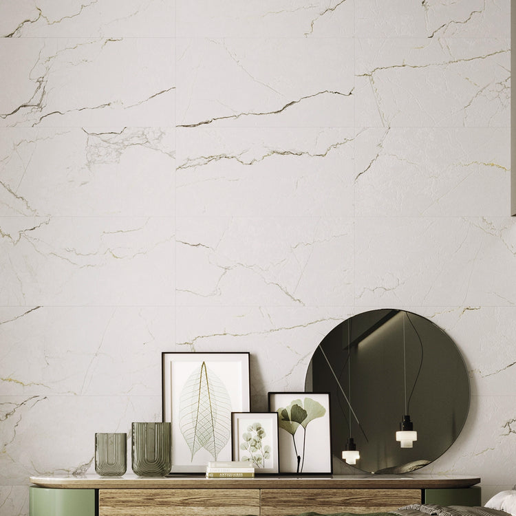 Emporio Natural White Marble Porcelain Tile Large-Format Wall