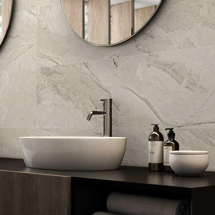 Emporio Earth White Large-Format Porcelain Tile 24x24 | Tile Club