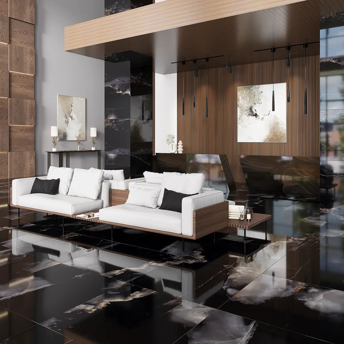 Emporio Black Onyx Large-Format Porcelain Tile 36x36 | Tile Club