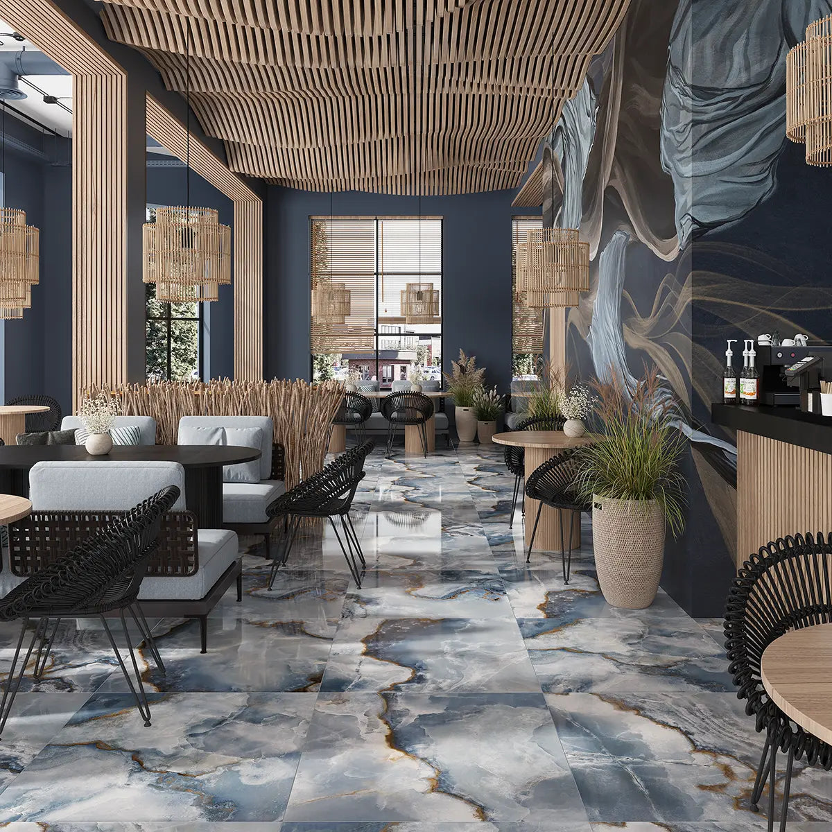 Emporio Blue Onyx Large-Format Porcelain Tile 36x36 | Tile Club