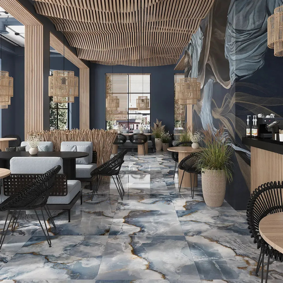 Emporio Blue Onyx Large-Format Porcelain Tile 36x36 | Tile Club