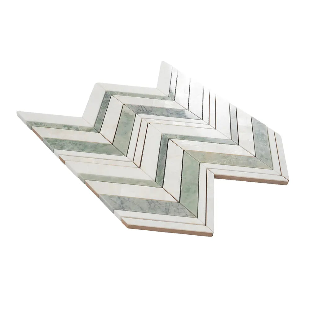Envy Chevron Pearl Green Marble and Shell Tile | Tile Club