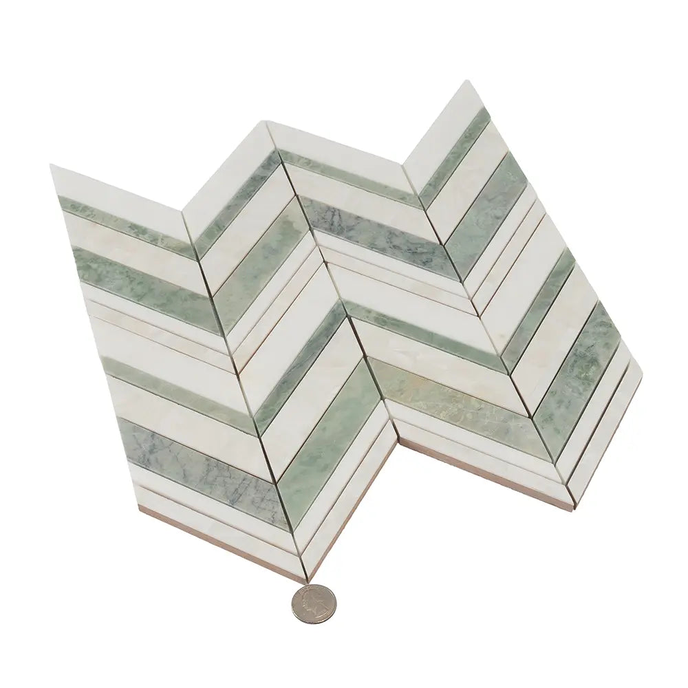 Envy Chevron Pearl Green Marble and Shell Tile | Tile Club