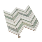 Envy Chevron Pearl Green Marble and Shell Tile | Tile Club