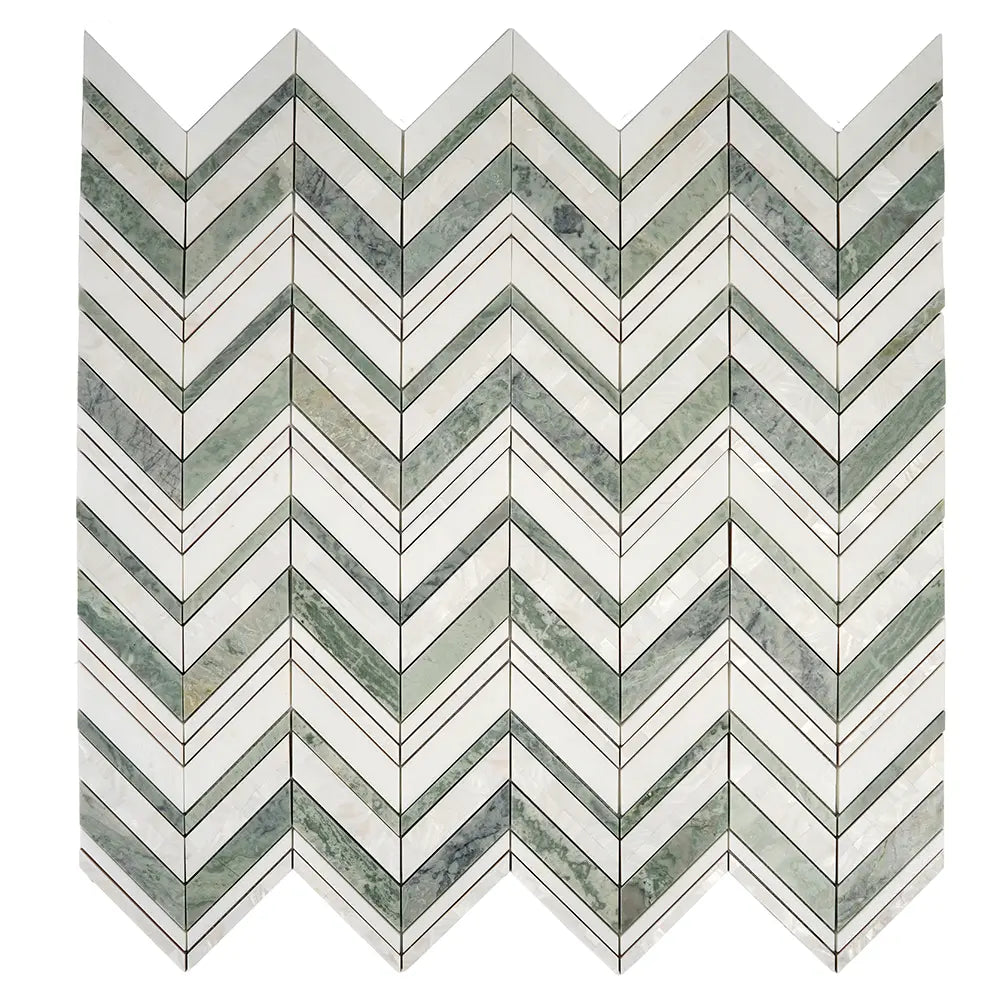 Envy Chevron Pearl Green Marble and Shell Tile | Tile Club