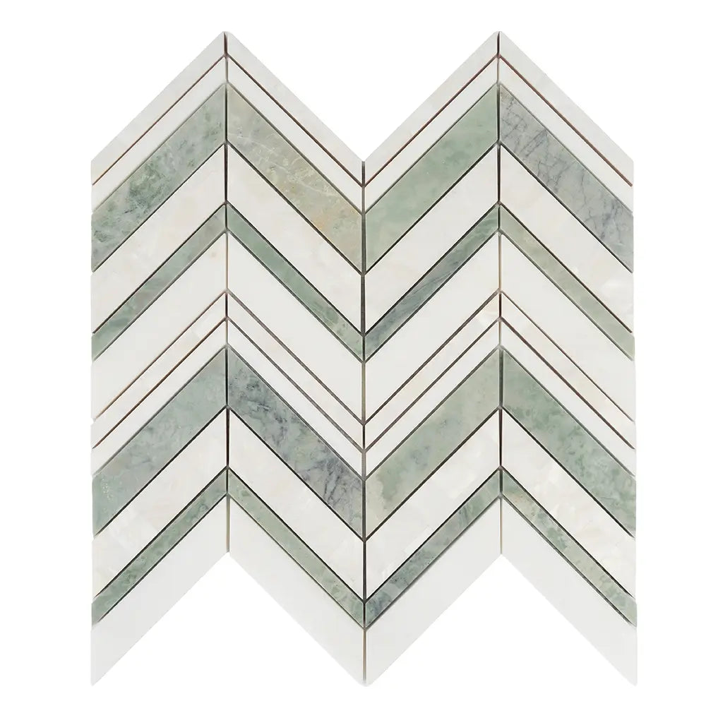 Envy Chevron Pearl Green Marble and Shell Tile | Tile Club
