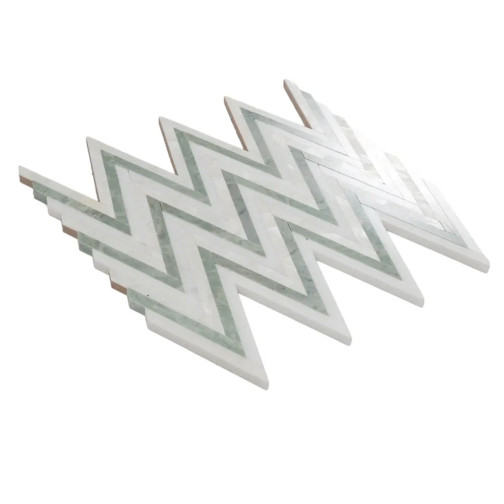Envy Skinny Chevron Pearl Green Marble and Shell Tile | Tile Club
