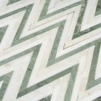 Envy Skinny Chevron Pearl Green Marble and Shell Tile | Tile Club