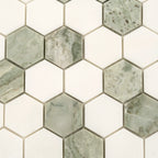 Envy Green & White Marble Hexagon Mosaic Tile | Tile Club