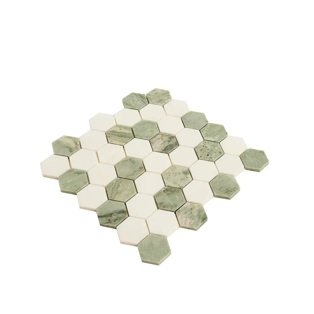 Envy Green & White Marble Hexagon Mosaic Tile | Tile Club