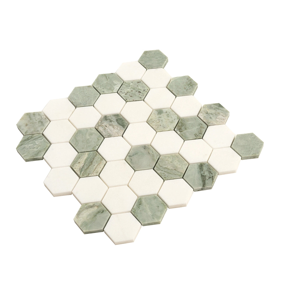 Envy Green & White Marble Hexagon Mosaic Tile | Tile Club