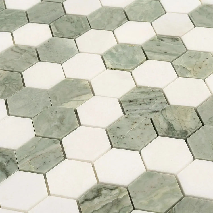 Envy Green & White Marble Hexagon Mosaic Tile | Ships Free | Tile Club