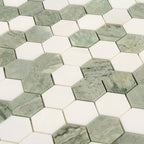 Envy Green & White Marble Hexagon Mosaic Tile | Tile Club