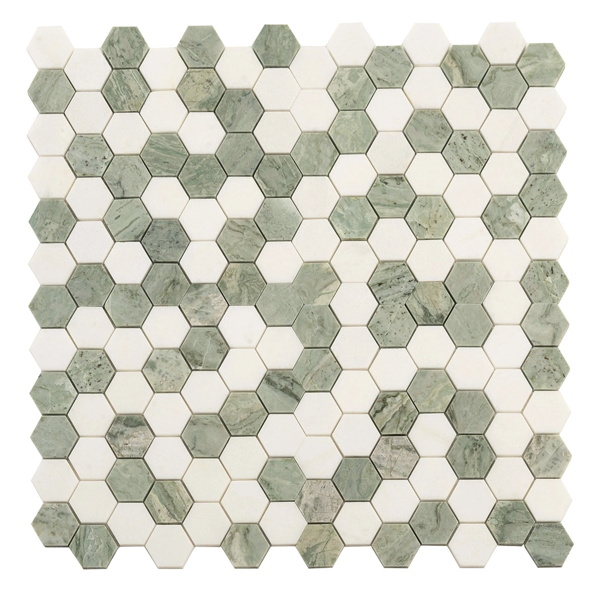 Envy Green & White Marble Hexagon Mosaic Tile | Tile Club