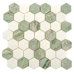 Envy Green & White Marble Hexagon Mosaic Tile | Tile Club